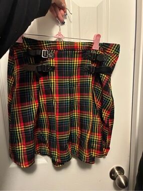 Plaid Buckle rainbow Mini Skirt hot topic